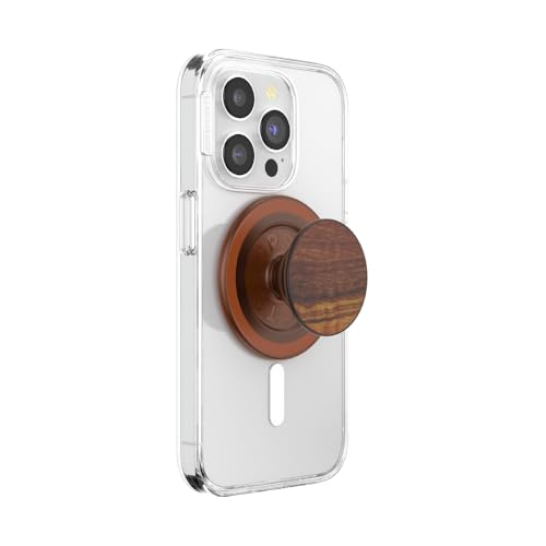 PopSockets: PopGrip Round for MagSafe - MagSafe Adapter Ring Included - Stand and Grip for Mobile Phones and Cases with Interchangeable Top - Olive Wood