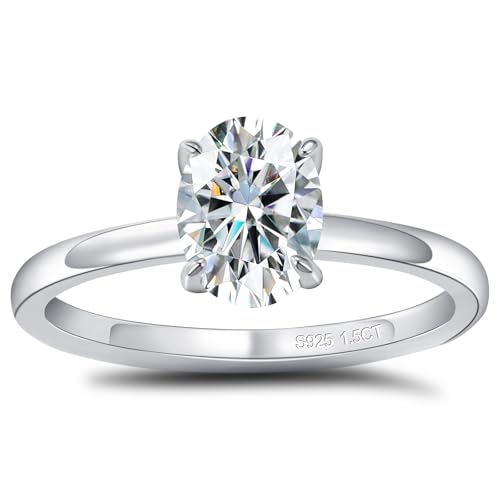 1.5 2 3 Carat Moissanite Rings For Women Oval Moissanite Engagement Ring 18K Gold Plated 925 Sterling Silver Promise Rings for Women