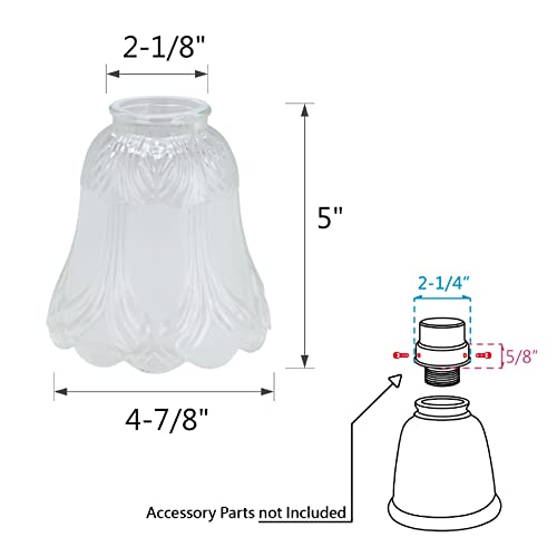 Image of Aspen Creative 23059-4A Transitional Clear & Sandblasted Ceiling Fan Glass Shade.2-1 /8 inchFitter.Size:4-7 /8 inchD x 5 inchH.4Pcs /Pack