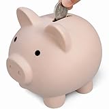 Culture Gifts Cute Pink Little Piggy Bank, 5.51 x 4.72 x 5.12 Inch Large Savings Box for Paper Money and Coins, Adorable Gift Idea for Kids and Adults, Sturdy Durable Plastic Coin Bank, Nude