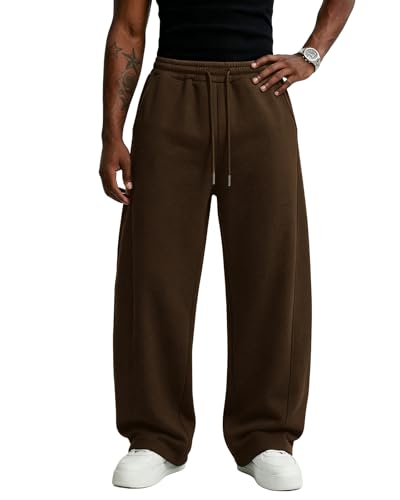 Image of Wangdo Men's Baggy Sweatpants Wide Leg Lounge Cotton Jogging Pants Casual Elastic Waist Joggers with Pockets