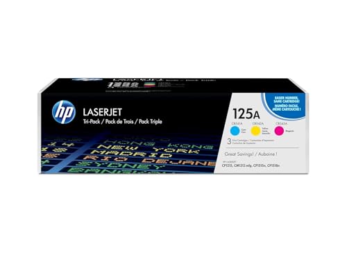 HP 125A CF373AM, Tricolor, Cartucho Tóner Original, Pack de 3, para impresoras HP ColorLaserJet CP1215, CP1515, CP1518; CM1312 y CP151n