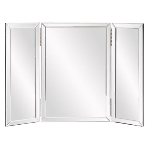 Howard Elliott Tripoli Trifold Vanity Mirror 3 Way TableTop Bedrooms, Bathroom, Makeup Portable Cosmetic & Makeup Mirror with Beveled Edges Tri-fold Mirror, 31 Inch x 21 Inch