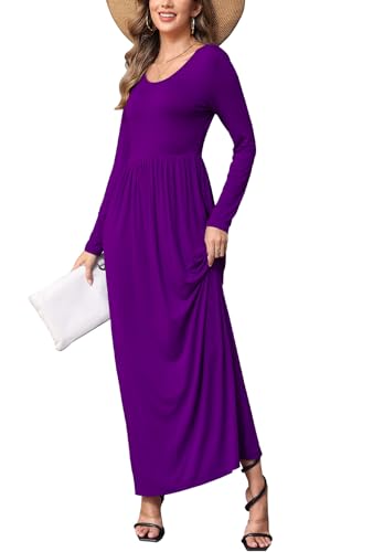 Image of EUOVMY Women's Long Sleeve Loose Maxi Dresses Casual Long Dresses with Pockets
