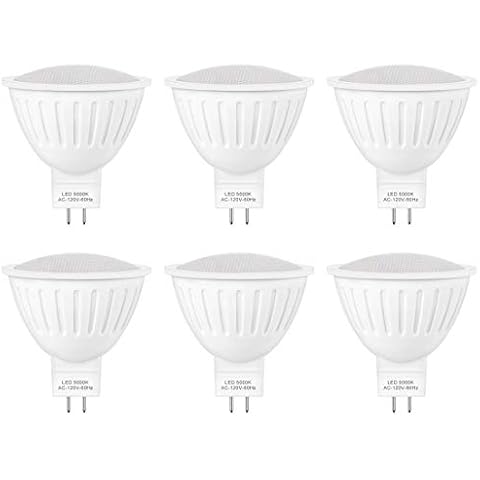 MR16 Led Dimmable, GU5.3 Led 5000K Daylight White, 5W Replace MR16 50W Halogen Bulbs, 2 Pin led light bulb 500 Lumen 120 Voltage, 6 Pack Cover