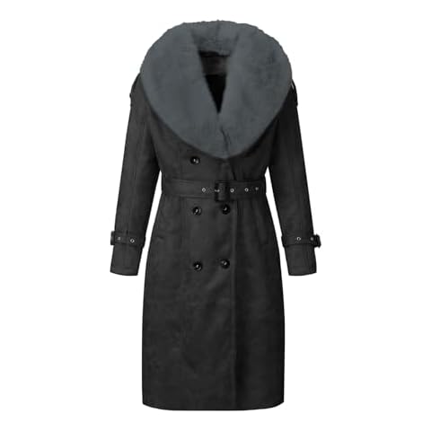 Giolshon Women's Faux Leather Jacket Winter Long Parka Retro Warm Coat with Fur Trim KLA06 Black M Cover