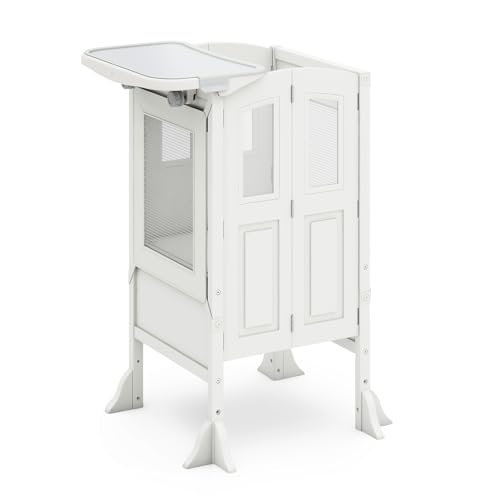 Guidecraft-Kitchen-Helper-Toddler-Tower-and-Mealtime-and-Play-Tray-Bundle-Martha-Stewart-White-Folding-Adjustable-Step-Stool-with-Keepers-Non-Slip-Mat-and-Easy-to-Clean-Detachable-Tray-Table Guidecraft Kitchen Helper Toddler Tower and Mealtime and Play Tray Bundle Martha Stewart White Folding Adjustable Step Stool with Keepers Non Slip Mat and Easy to Clean Detachable Tray Table