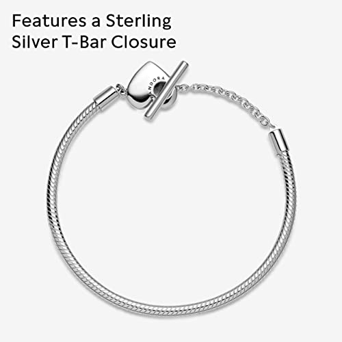 Pandora Moments Heart T-Bar Closure Snake Chain Bracelet - Compatible Moments Charms - Gift for Her Shine - With Gift Box4