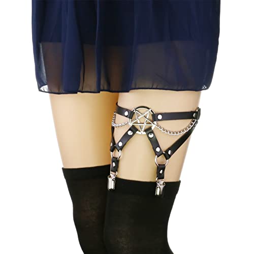 Alisikee 2Pcs Adjustable Star-Shaped Leg Garter Chain With Anti-Slip Clips, Elastic Pentagram Thigh Garters For Women #TOP1
