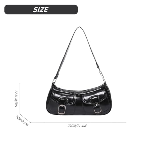 Image of Vintage Buckle Punk Purse for Women, Retro Y2K Shoulder Bag, Mini Hobo Clutch Aesthetic Purse for Travel Shopping