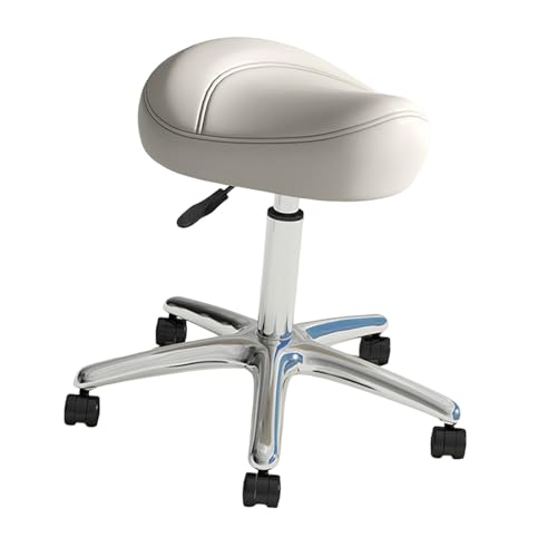 FytStycale Taburete Redondo Giratorio Silla Ergonómica Asiento Grueso Tapizado Cuero PU Ruedas 360° Altura Ajustable Fácil Limpieza Apropiado para Spa Salón Barb, Blanco