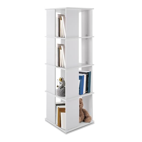 Sindipanda Estantería giratoria de 127 cm, con 4 niveles, giratoria a 360°, para libros, revistas, rectangulares, para salón, balcón, habitación infantil (blanco)