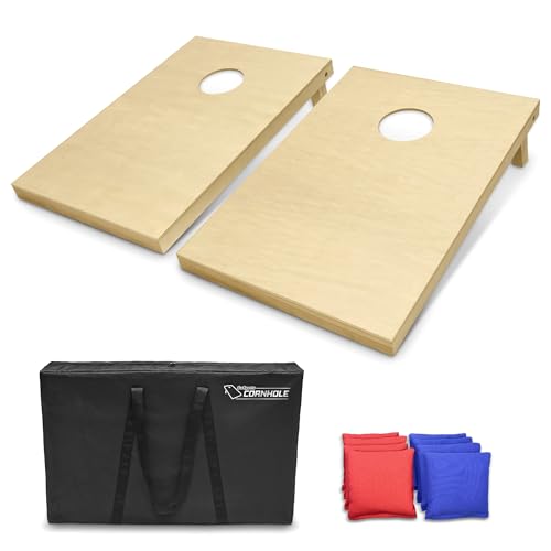 GoSports Premium Cornhole-Set aus Massivholz, wähle zwischen 1,2 m x 0,6 m oder 91 x 61 cm Spielbrettern, inklusive 8 Cornhole-Wurfbeuteln