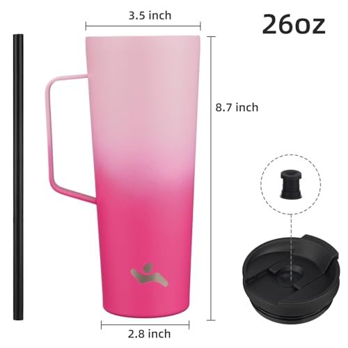 Image of Konokyo 26 oz Insulated Tumbler with Handle & Straw, Stainless Steel Mug