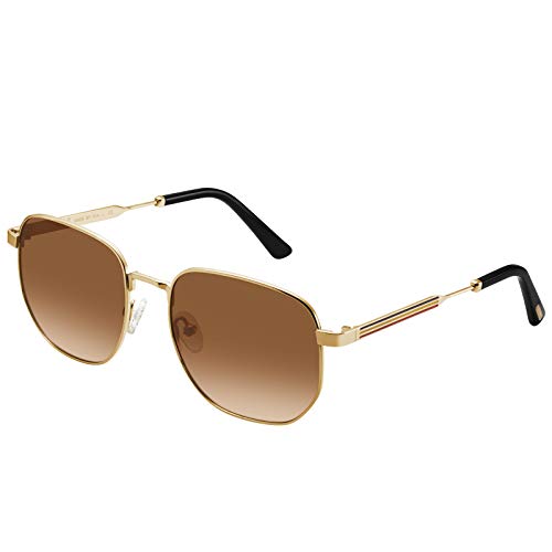 AVAWAY Polarized Sunglasses for Womens Gold Metal Frame UV Protection Category 3 Sun Shades Sunnies Square