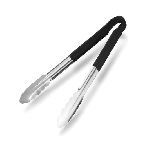 Chabrias Ltd 12 Utility Kitchen Tongs – Black Colour-Coded Stainless Steel, Non-Slip Vinyl Grip, Dishwasher Safe Serving & Cooking Tongs (12 inch / 30 cm)
