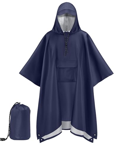 COOFANDY Hooded Rain Poncho for Adult With Pocket Waterproof Lightweight Raincoat Rain Gear Travel Hiking Camping Emergency