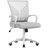Yaheetech Silla de Oficina con Función de Inclinación, Silla Malla con Soporte Lumbar y Diseño Mariposa para Estudio, Carga Máxima 136kg, Gris Claro