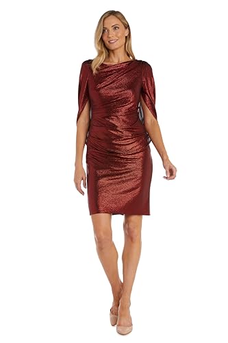 R&M Richards Women's Ruched Metallic Split Sleeve Knee Length Cocktail Dress