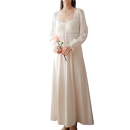 Homgro Camisón victoriano de algodón para mujer, vestido de noche largo vintage, vestido de noche de manga larga, vestido de noche suave hasta el té, ropa de descanso con volantes y brasier integrado