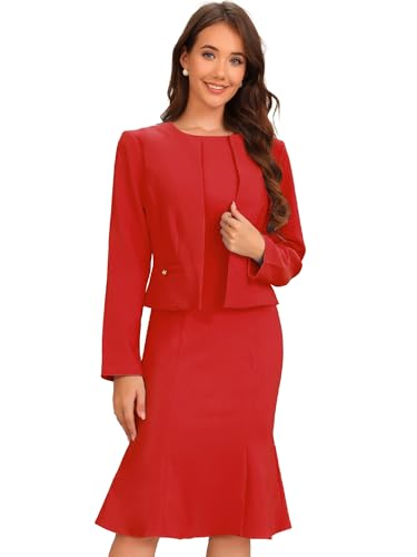 Image of Allegra K 2 Piece Suit Dress Set for Women's Cropped Blazer and Sleeveless Mermaid Business Dress