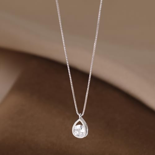 Reffeer Solid 925 Sterling Silver Cubic Zirconia Teardrop Pendant Necklace for Women Teen Girls Sparkling Crystal Choker Necklace4