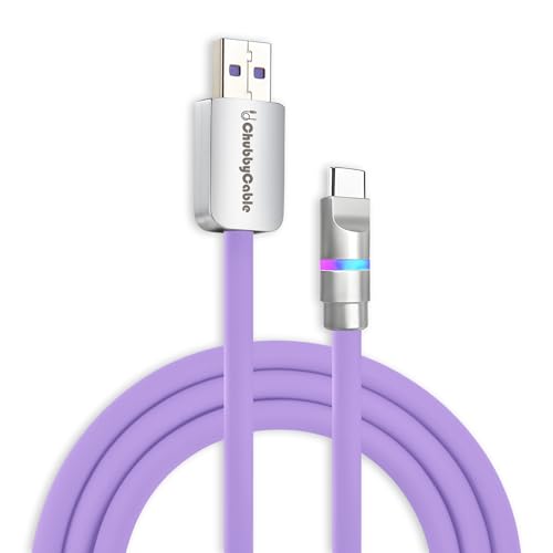 Image of chubbycable 100W USB A to C Cable with LED Light, Light Purple, 4.9 FT | 45,000+ Bend Tested, 480Mbps Data Transfer, E-Marker Safety Chip, 6mm Extra Thick, Tangle-Free Design