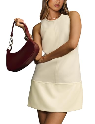 Image of Sleeveless Mini Dress for Women 2025 Fall Casual Beach Crew Neck Zip Up Tank Dresses