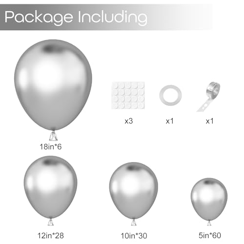 Image of Ouddy Party 129Pcs Metallic Silver Balloon Arch Garland Kit 18 12 10 5 Inch