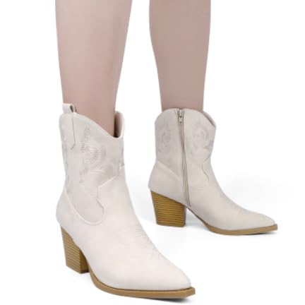 Women Ankle Cowboy Boots Western Cowgirl Boots Pointed Toe Booties Chunky Heel Embroidered Upper Zipper Pull on Ladies Short Boot4