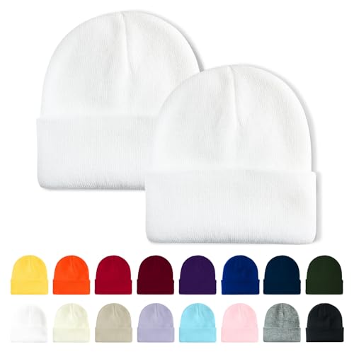 Image of Winter Beanie Acrylic Knit Cuffed Plain Hats Skull Cap Warm Beanies for Men Women