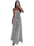 Mollyevers Silver Bridesmaid Dresses Long Floral Jacquard Spaghetti Strap Summer Maxi Sundress Size 2