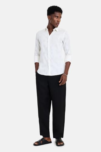 Image of SNITCH Men Shirt | Slim Fit Long Sleeve Spread Collar Jacquard Leaf Pattern | Premium Polyester Cotton Blend & Breathable Fabric for Elegant Events