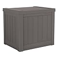 Suncast 22-Gallon Small Deck Box - Lightweight Resin Indoor/Outdoor Storage Container and Seat for Patio Cushions and Gardening Tools - Store Items on Patio, Garage, Yard - Stone Gray, Made in the USA