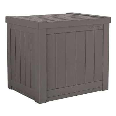 Suncast 22-Gallon Small Deck Box - Lightweight Resin Indoor/Outdoor Storage Container and Seat for Patio Cushions and Gardening Tools - Store Items on Patio, Garage, Yard - Stone Gray, Made in the USA