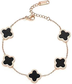 LINYIN Fashion Four-Leaf Clover Five-Flower Bracelet Female Clover Peacock White Fritillary 18k Rose Gold Bracelet Black