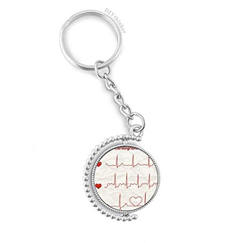 Anillo llavero rotativo de corazon electrocardiograma de metal para llaves