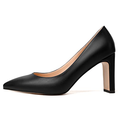 SKYSTERRY Womens Slip On Matte Dating Pointed Toe Sexy Block High Heel Pumps Shoes 3.3 Inch2
