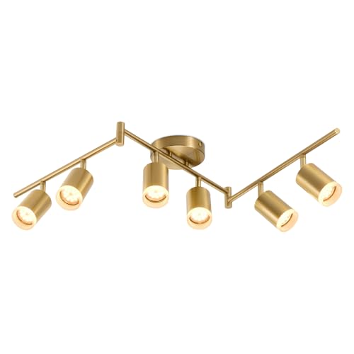 Bojim 6 Light Gold Track Lighting Kit, Modern LED Track Lighting Fixtures Ceiling, Flexibly Rotatable LED Light Head with Acrylic Ring, Kitchen Ceiling Spot Light(GU10 Socket, Bulbs Not Included)
