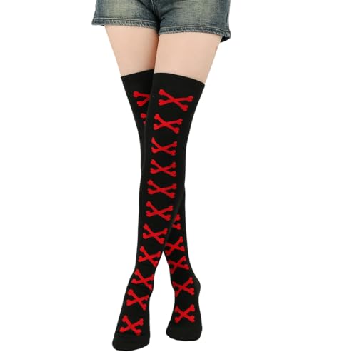 4 Pairs Halloween Thigh High Long Stockings Over Knee Stockings Cosplay Festival Socks (Halloween Bat Style)2