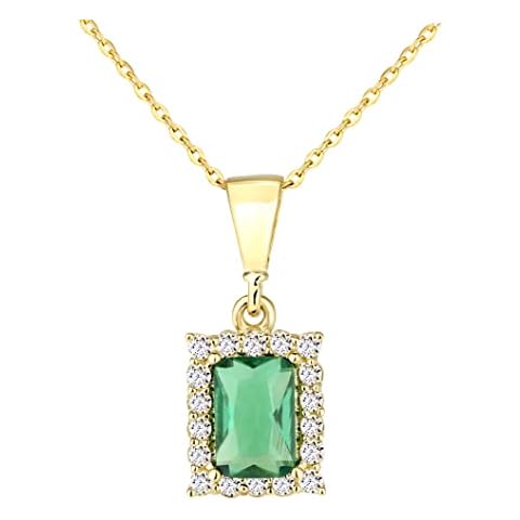 Old English Jewellers 9ct Yellow Gold Emerald Pendant Emerald Cut Necklace + 18 inch Chain Cover