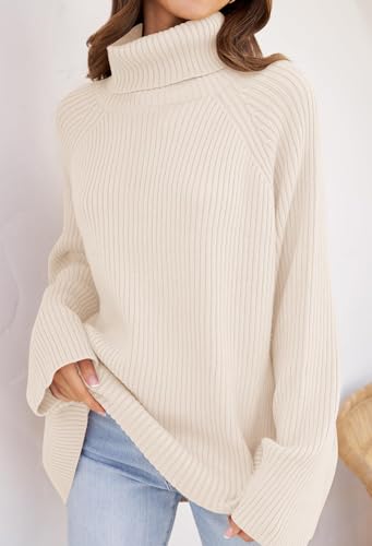 ZESICA Women's 2024 Winter Sweaters Oversized Turtleneck Long Sleeve Chunky Knitted Pullover Sweater Jumper Tops,Apricot,Large