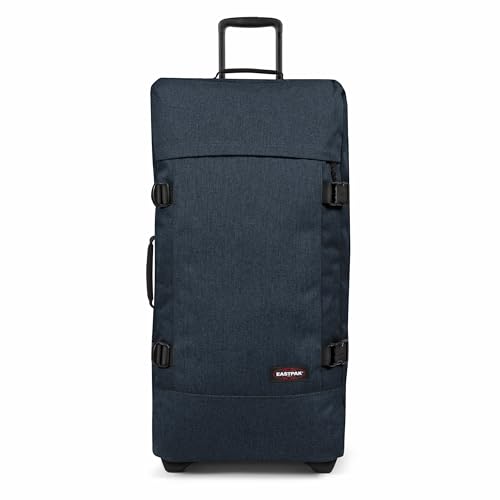 Image of EASTPAK Tranverz L - 121L Large Soft Sided Checked Luggage, Dual Compartments, TSA Lock, Compression Straps & Smooth Inline Wheels, Triple Denim