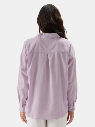 Image of The Souled Store Solids: Lavender Women and Girls Loose fit Full Sleeve Cotton and Linen Lavender Color Women Boyfriend Shirts