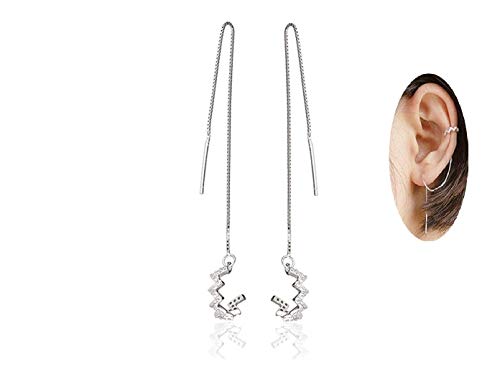 MSECVOI 925 Sterling Silver Wave Cuff Earrings Wrap Tassel Earrings for Women Threader Earrings Perfect