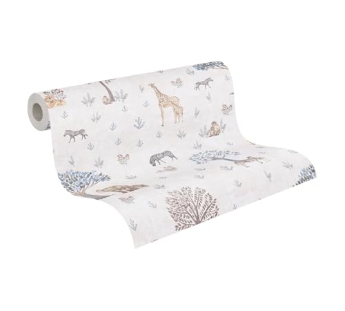 A.S. Création Kinderzimmer-Tapete Lilly & Luis- Strapazierfähige Vliestapete in Tier-Optik - 10,05 m x 0,53 m - Beige, Gelb, Grau - Made in Germany – 771761