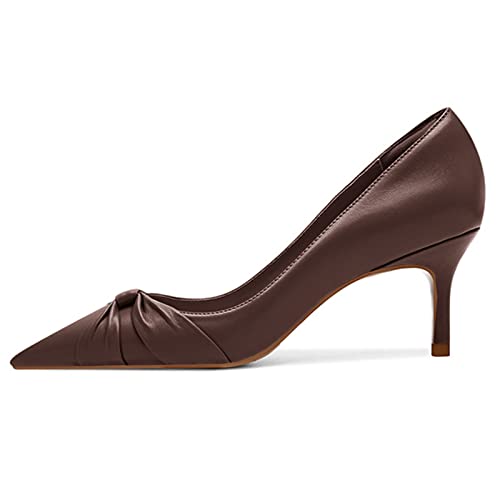 PiePieBuy Womens Pointed Toe Pumps Twist Knot Stiletto Mid Heel Faux Leather Dress Shoes2