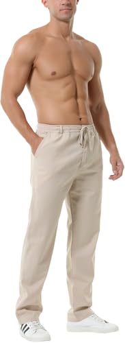 Hoerev Linen Cotton Casual Trousers Pants Drawing String Zipper Closure2