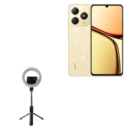 BoxWave Stand and Mount Compatible with Realme C61 - RingLight SelfiePod, Selfie Stick Extendable Arm with Ring Light - Jet Black