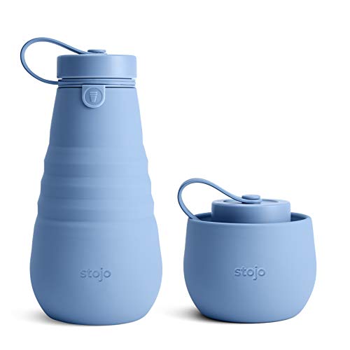 STOJO Bouteille d'eau pliable en silicone réutilisable et étanche 592 ml, bleu acier, 590ml Cover